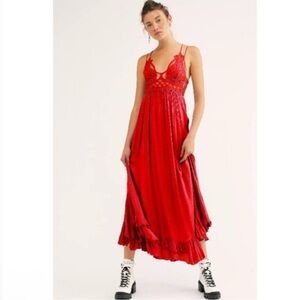 Free People Red Adella Lace Maxi Sundress XS